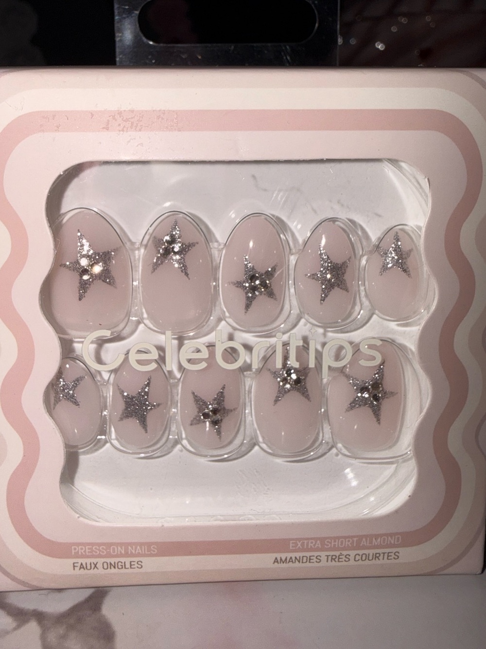 Celebritips “Dream Dust” Press-On Nails - Pink Almond with Silver Stars